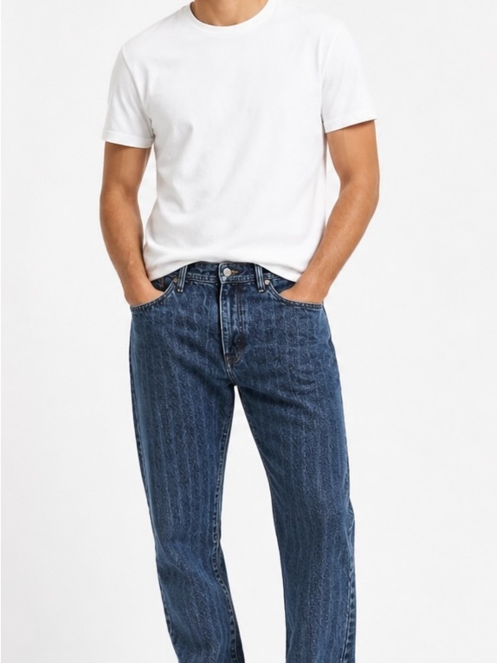 Robert Graham Men's Dark Blue Patterned Relaxed Jeans